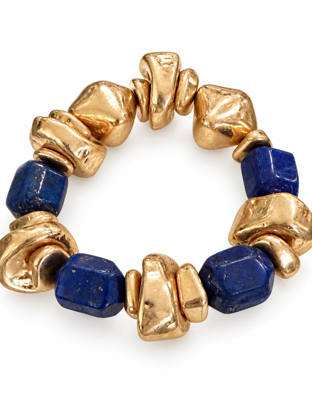 Gold-Tone & Lapis Blue Beaded Stretch Bracelet